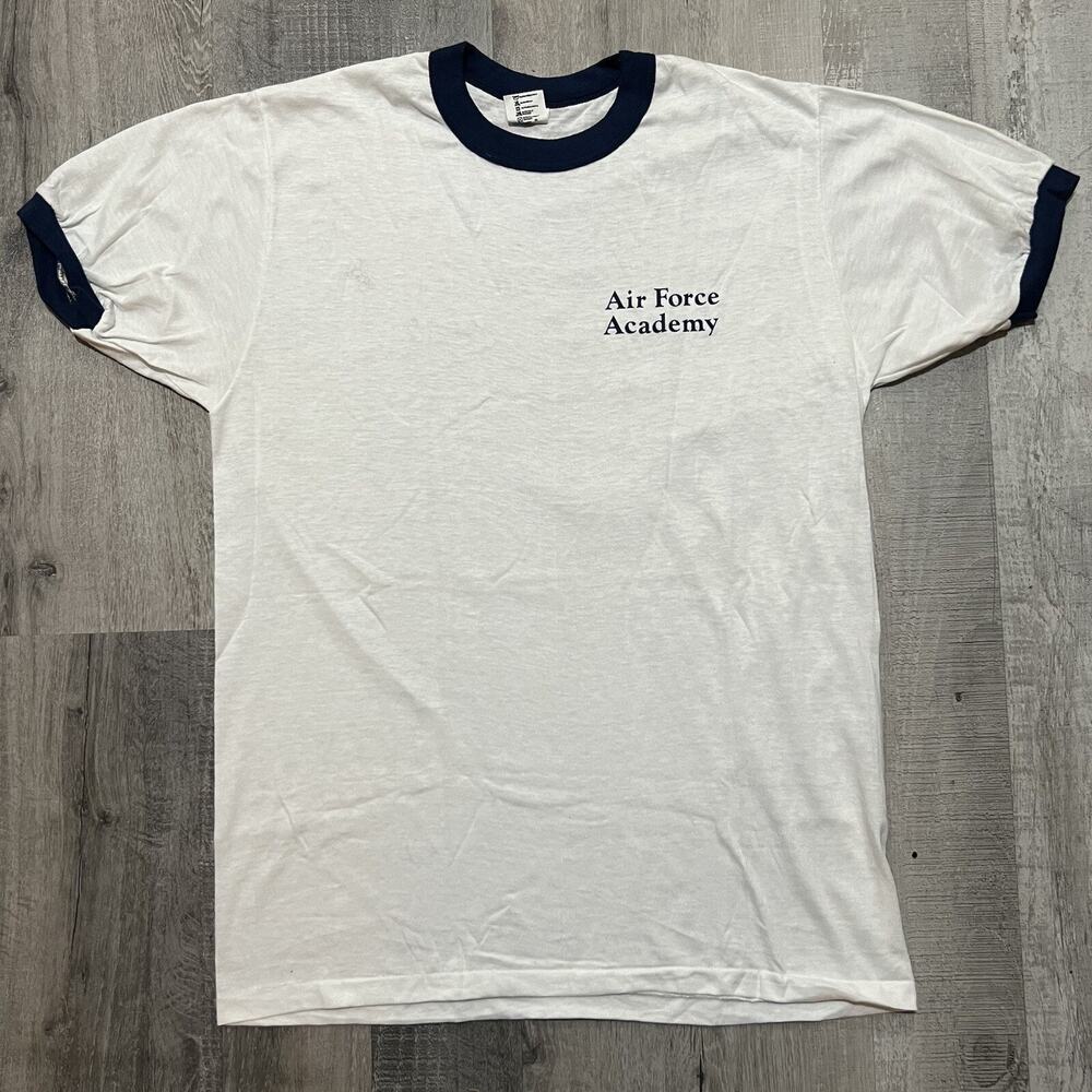 VTG Air Force Academy 70s/80s White Ringer USAF Military Stedman USA T Shirt L
